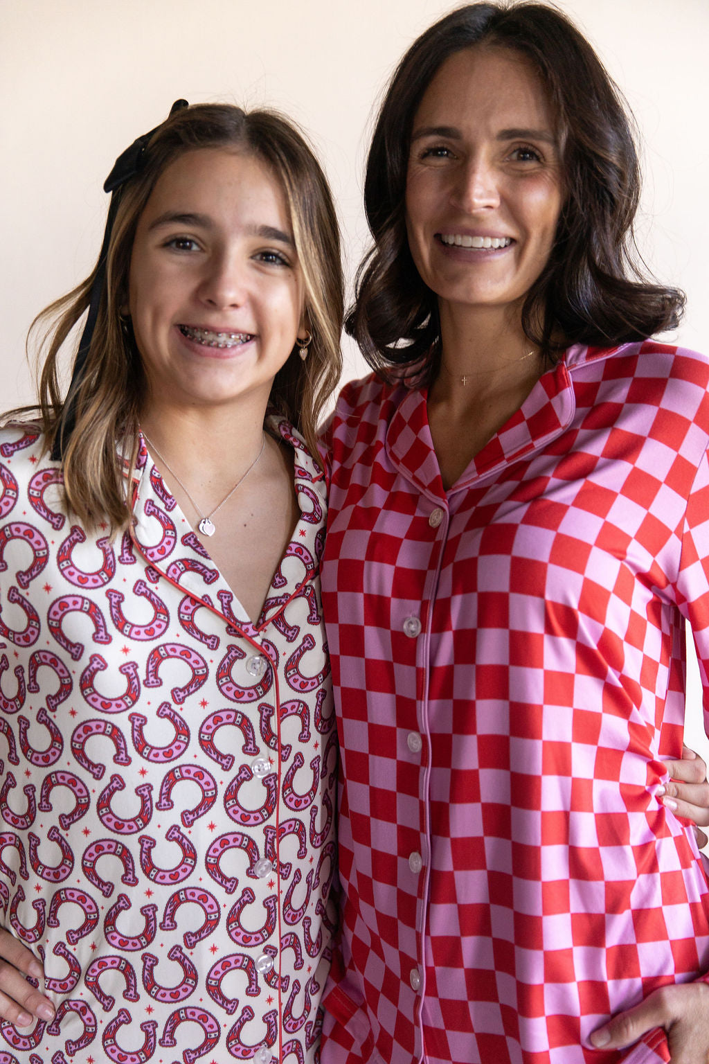 PINK + RED CHECKER | WOMEN'S LONG SLEEVE SHORTS SET
