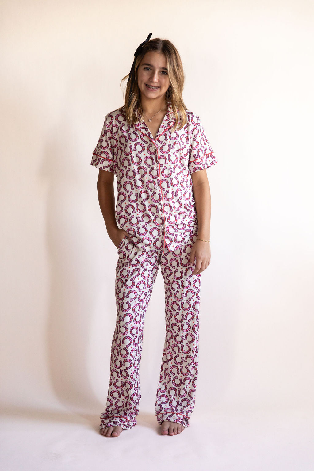 HORSESHOES | GIRLS' BUTTON UP SHORT SLEEVE SET