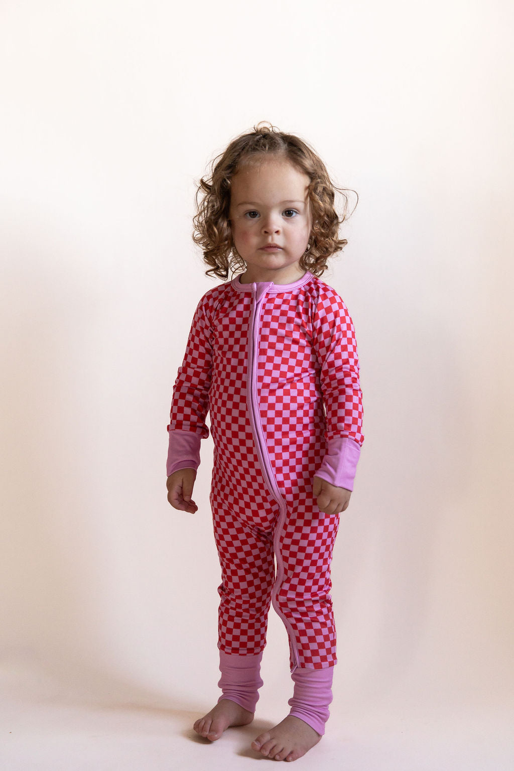 PINK + RED MINI CHECKER | ZIPPER ONE PIECE