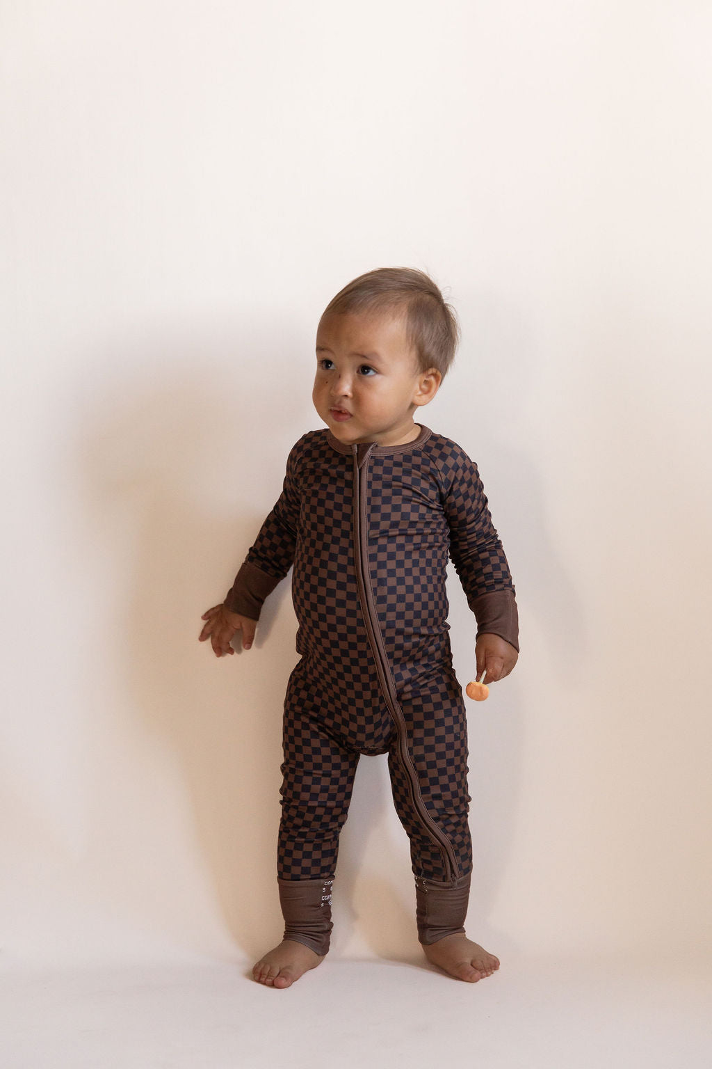 BROWN + BLACK MINI CHECKER | ZIPPER ONE PIECE