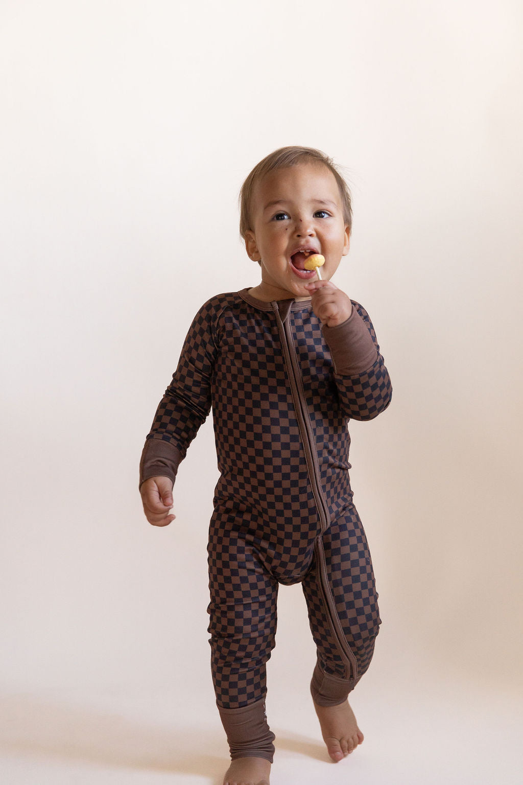 BROWN + BLACK MINI CHECKER | ZIPPER ONE PIECE