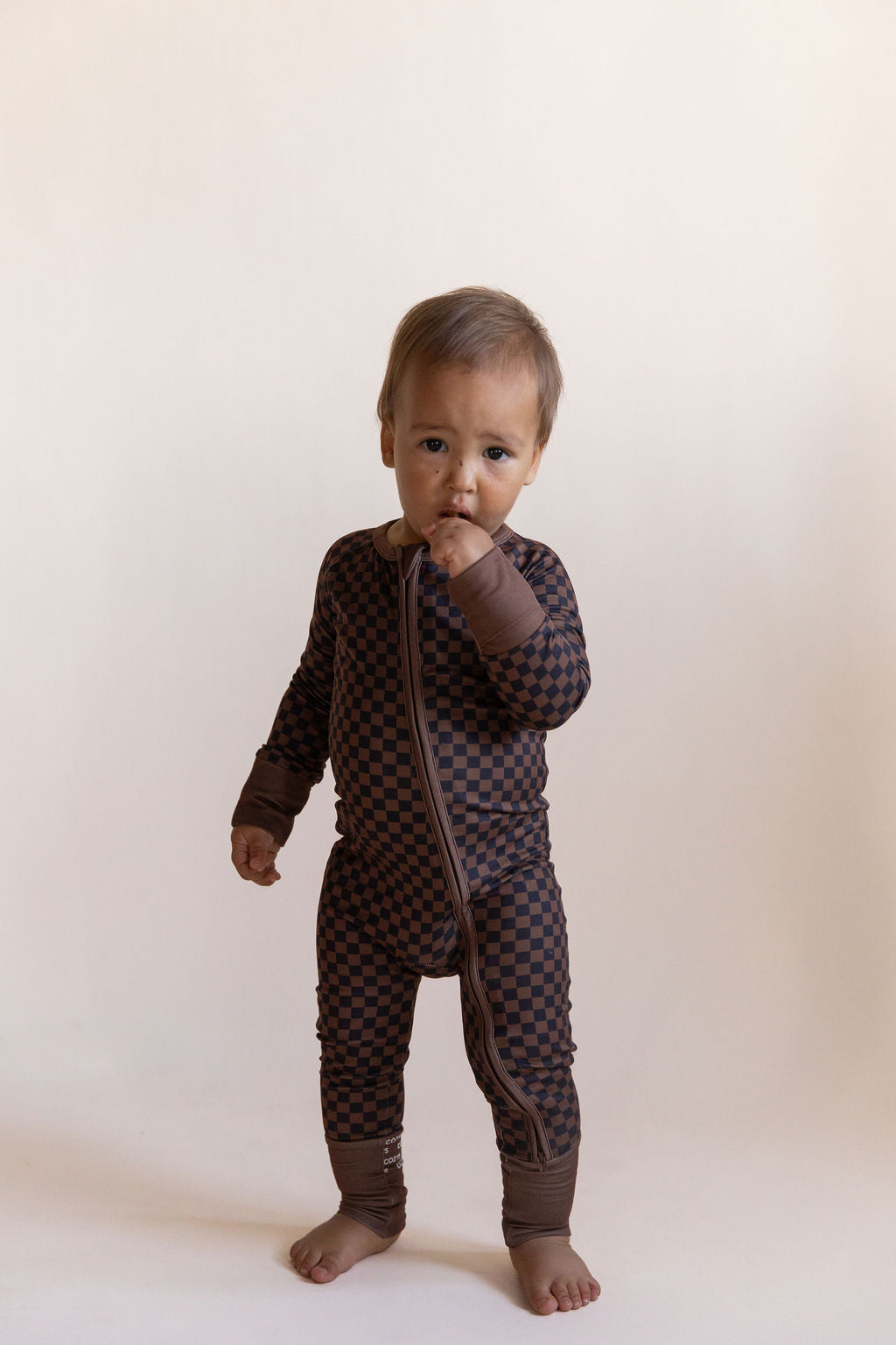 BROWN + BLACK MINI CHECKER | ZIPPER ONE PIECE