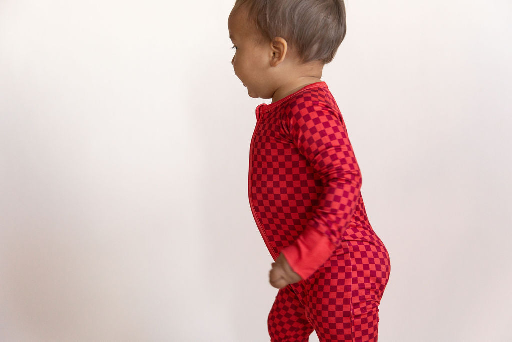 RED MINI CHECKER | ZIPPER ONE PIECE