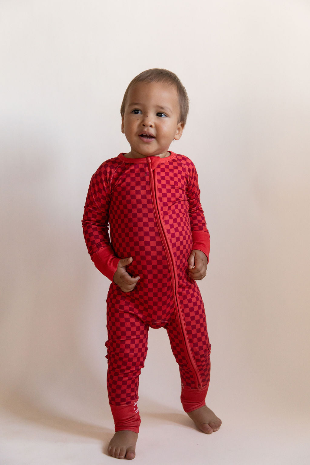RED MINI CHECKER | ZIPPER ONE PIECE