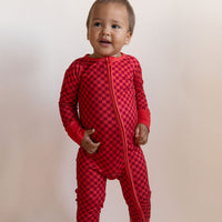 RED MINI CHECKER | ZIPPER ONE PIECE
