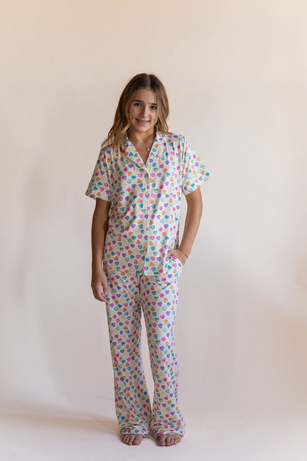 CANDY HEARTS | GIRLS' BUTTON UP SHORT SLEEVE SET