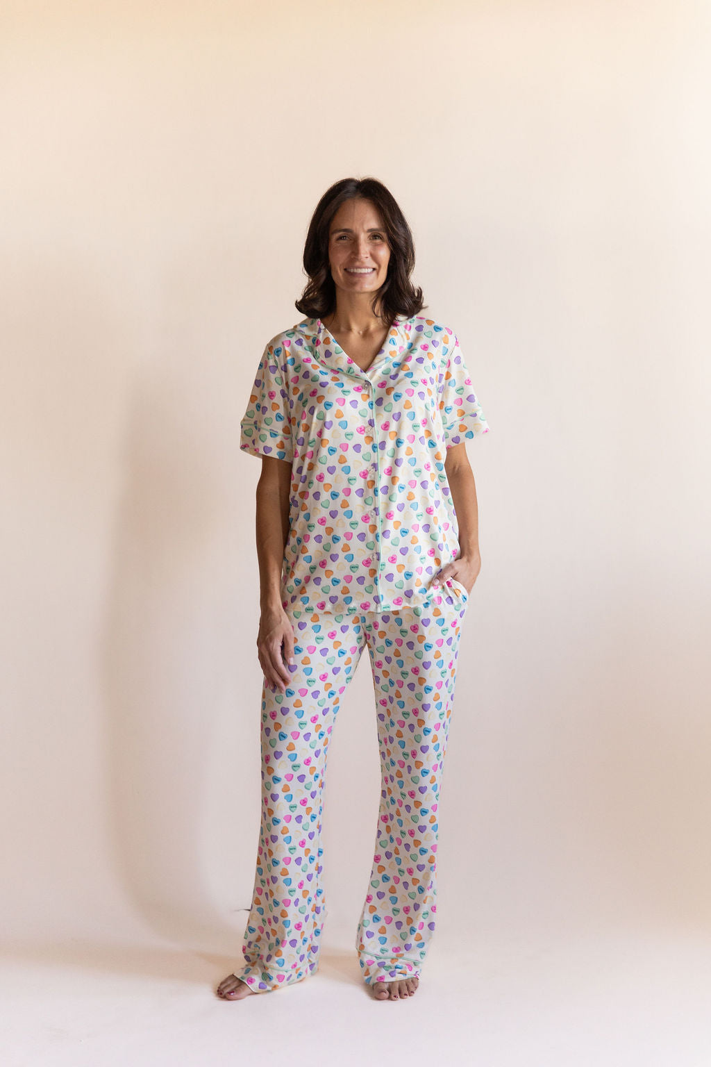 CANDY HEARTS | WOMEN'S BUTTON UP SHORT SLEEVE SET