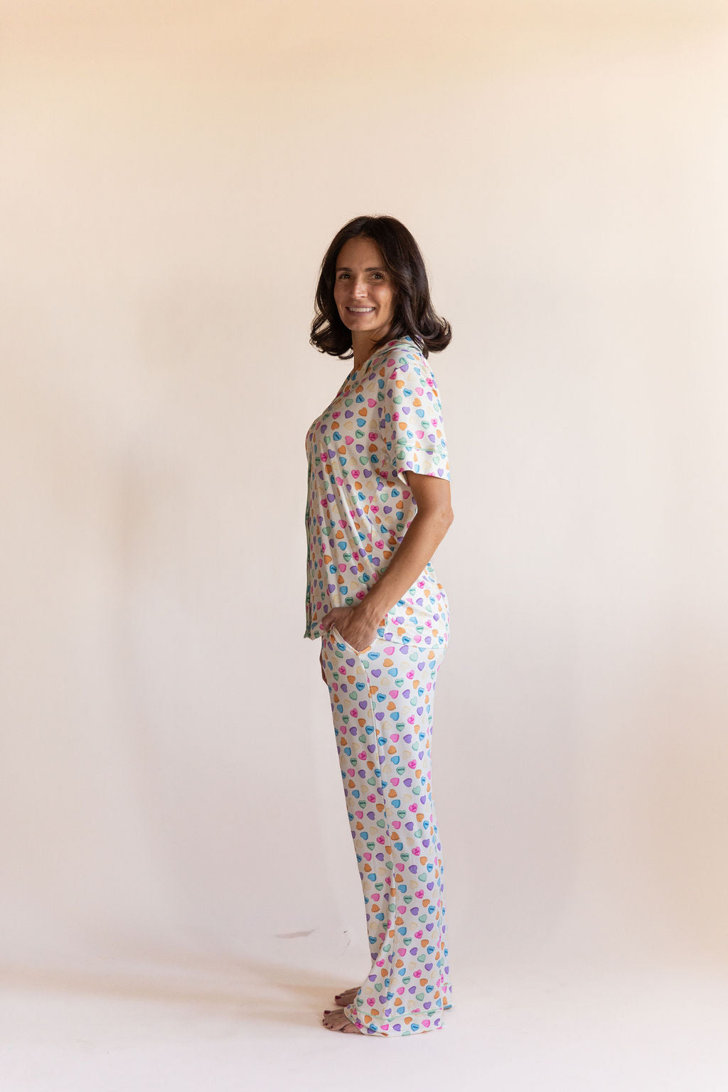 CANDY HEARTS | WOMEN'S BUTTON UP SHORT SLEEVE SET