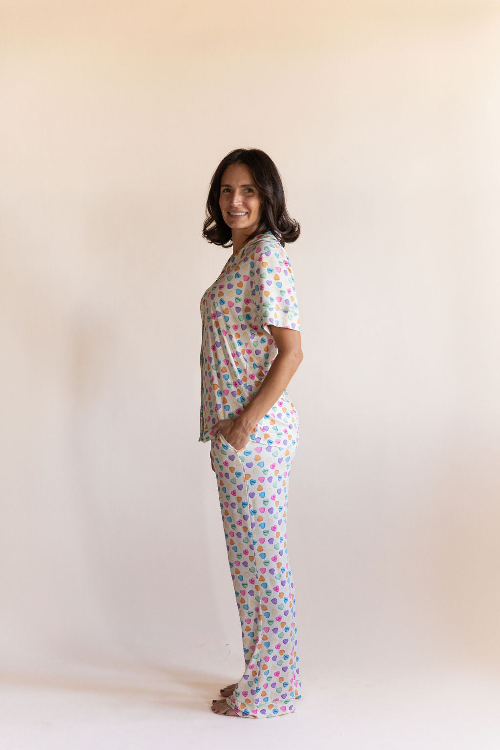 CANDY HEARTS | WOMEN'S BUTTON UP SHORT SLEEVE SET