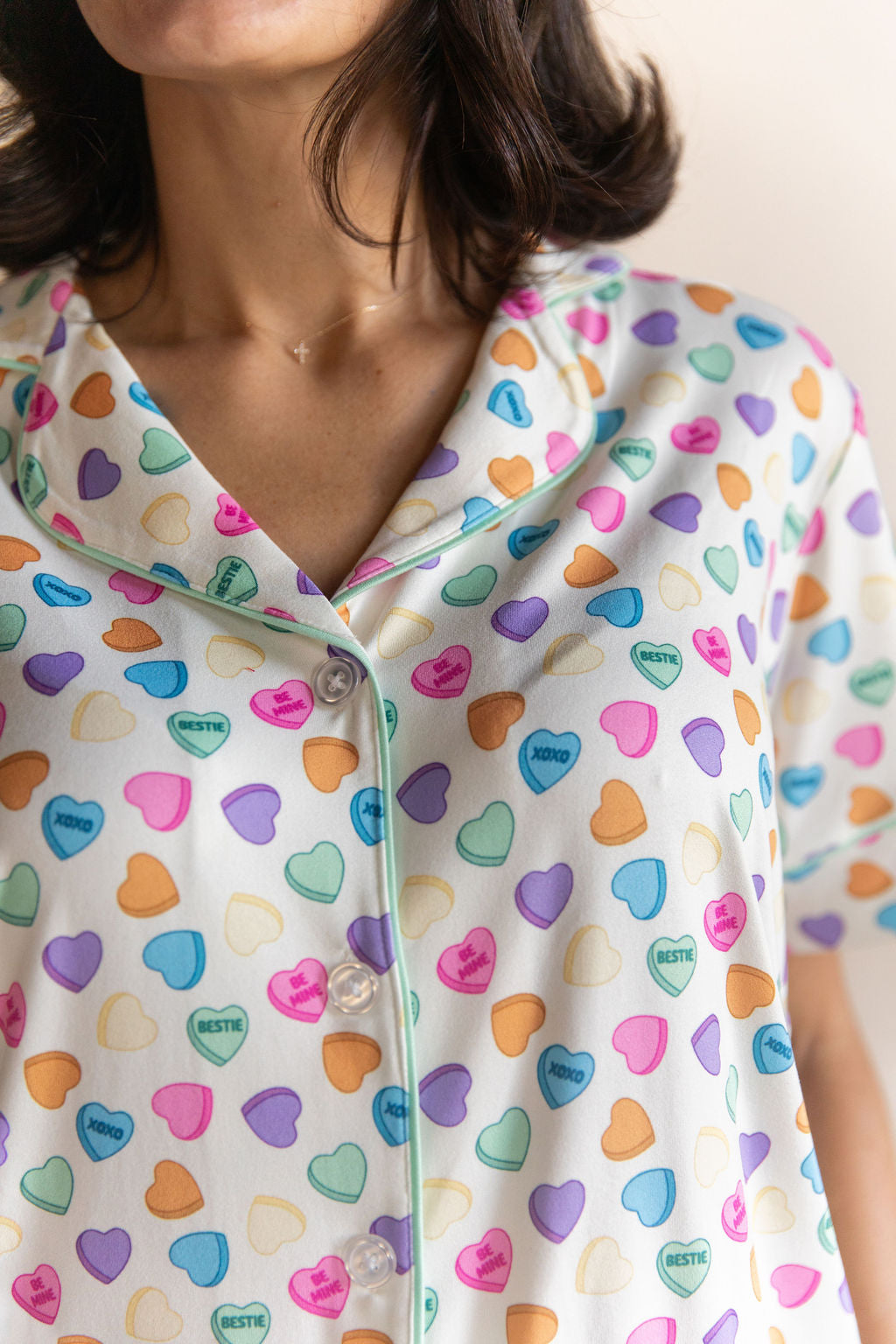 CANDY HEARTS | WOMEN'S BUTTON UP SHORT SLEEVE SET