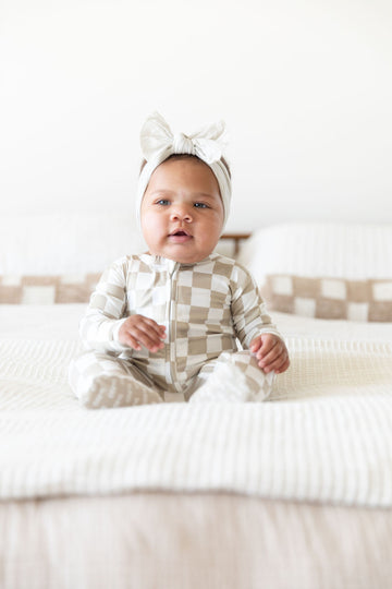 TAN + WHITE CHECKER | FOOTIE ONE PIECE