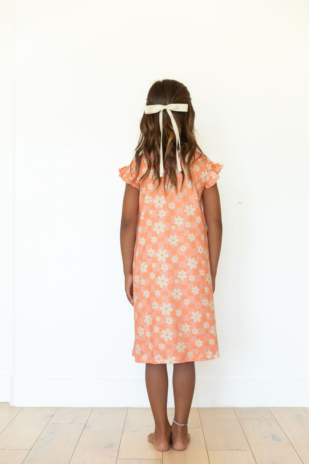BRIGHT CORAL + PINK DAISY CHECKER | SLEEVE DRESS COZYS BRIGHT CORAL + PINK DAISY CHECKER | SLEEVE DRESS COZYS