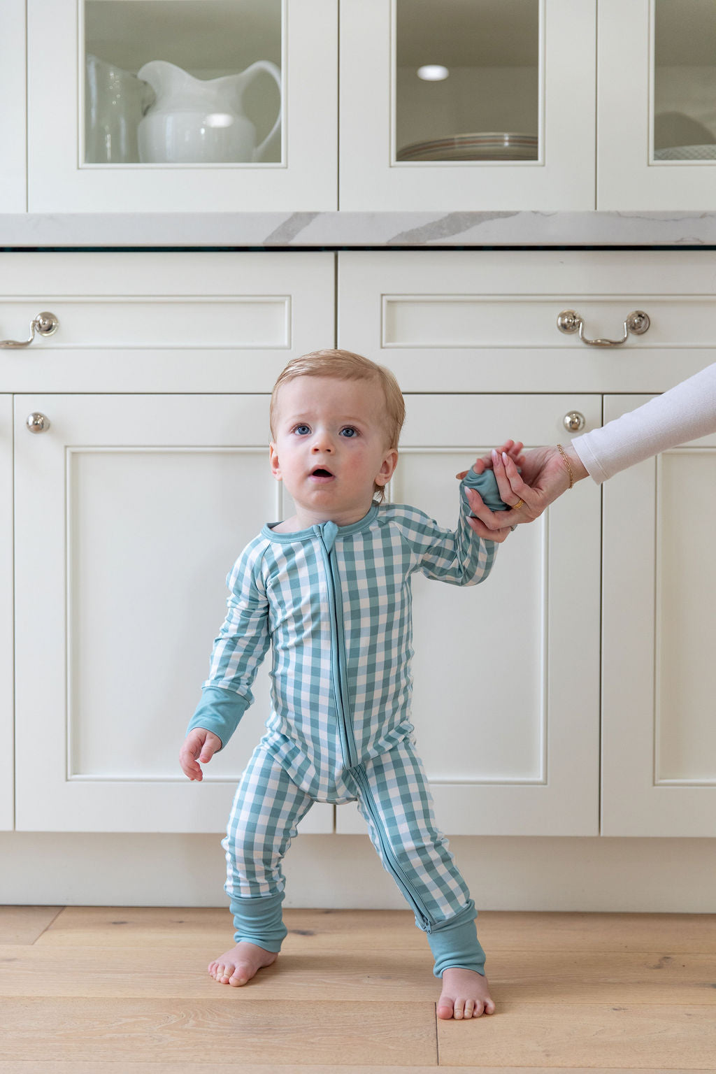 MUTED TEAL GINGHAM | ZIPPER ONE PIECE