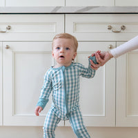 MUTED TEAL GINGHAM | ZIPPER ONE PIECE