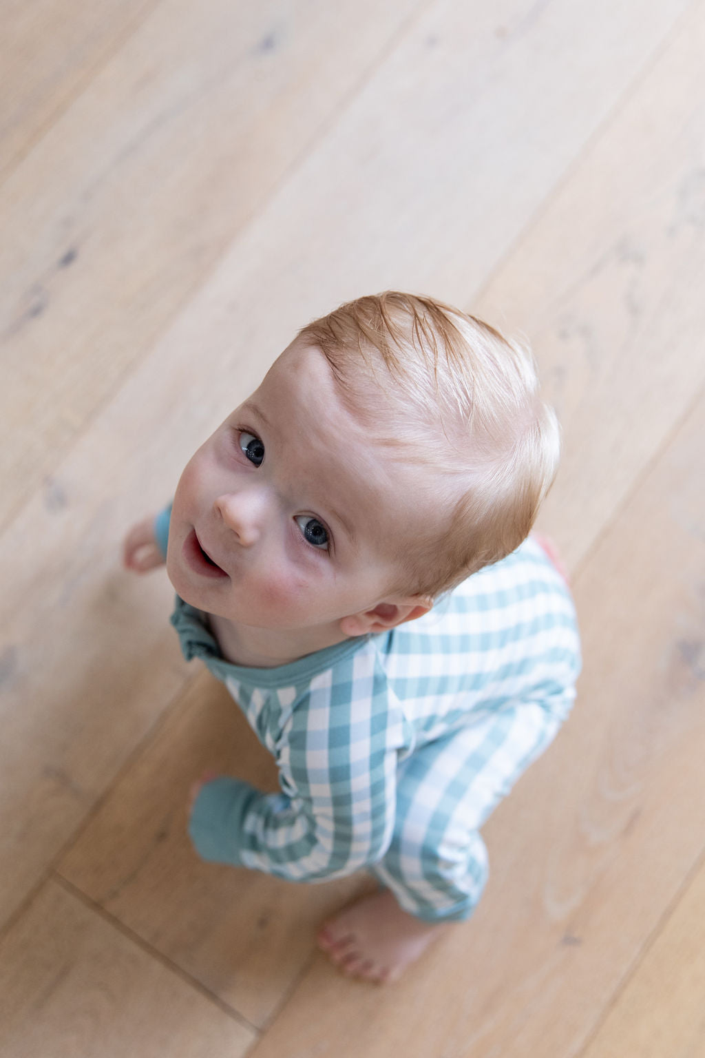 MUTED TEAL GINGHAM | ZIPPER ONE PIECE
