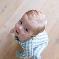 MUTED TEAL GINGHAM | ZIPPER ONE PIECE