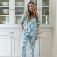 MUTED TEAL GINGHAM | WOMEN'S BUTTON UP SHORT SLEEVE SET