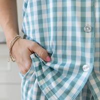 MUTED TEAL GINGHAM | WOMEN'S BUTTON UP SHORT SLEEVE SET