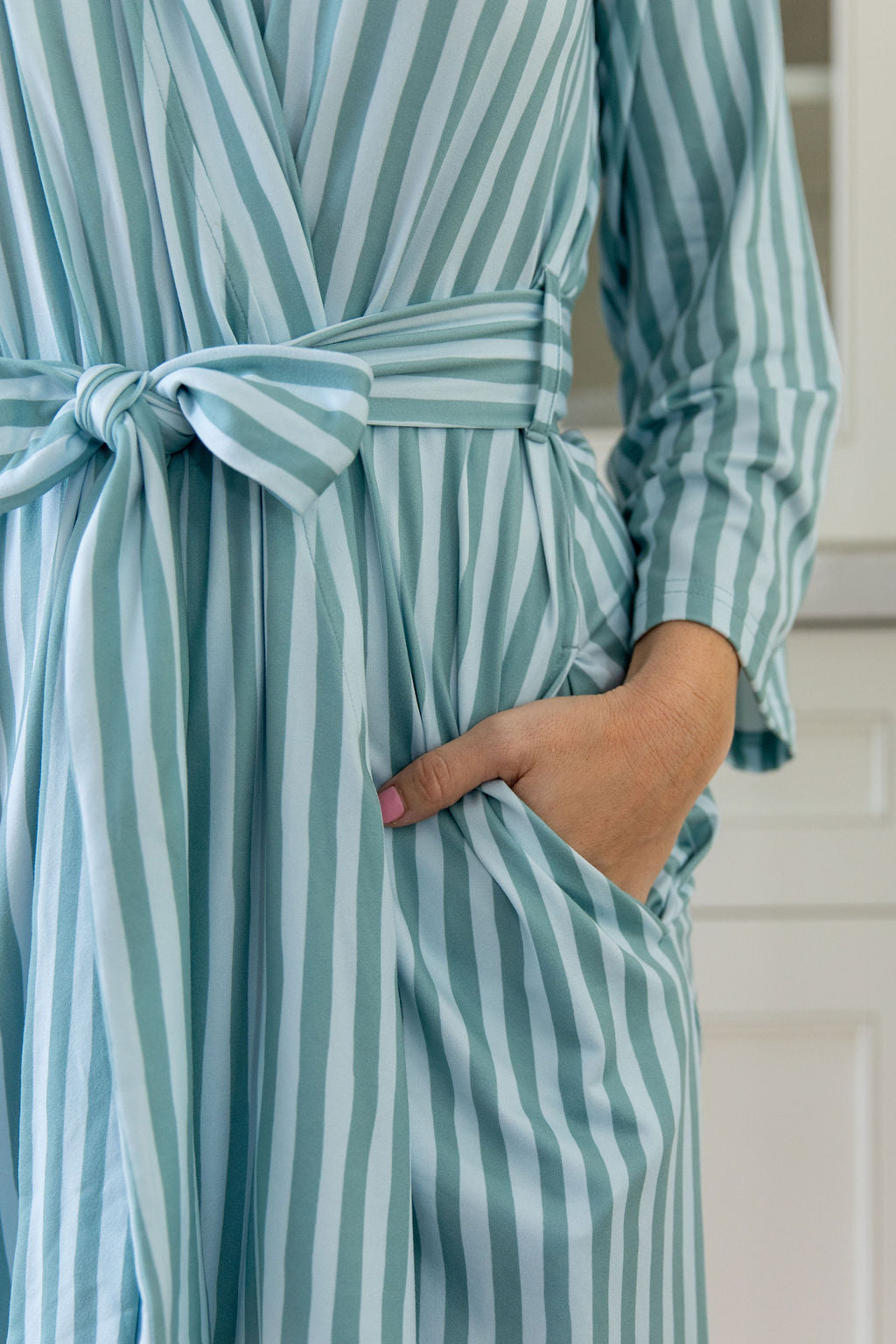 MUTED TEAL + BLUE STRIPE | WOMEN'S ROBE