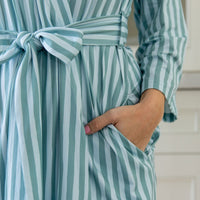 MUTED TEAL + BLUE STRIPE | WOMEN'S ROBE