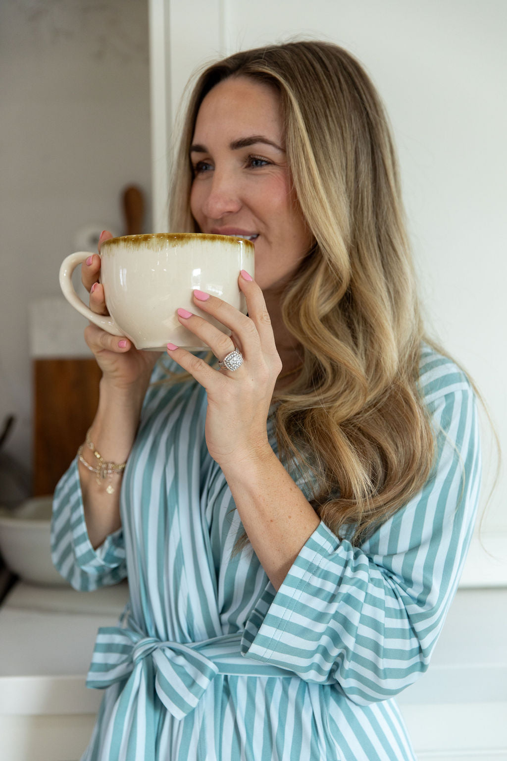 MUTED TEAL + BLUE STRIPE | WOMEN'S ROBE