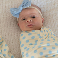 YELLOW + BLUE POLKADOTS | SWADDLE