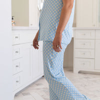 BLUE + YELLOW POLKADOTS | WOMEN'S BUTTON UP SHORT SLEEVE SET