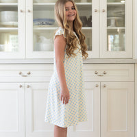 YELLOW + BLUE POLKADOTS | RUFFLE SLEEVE DRESS