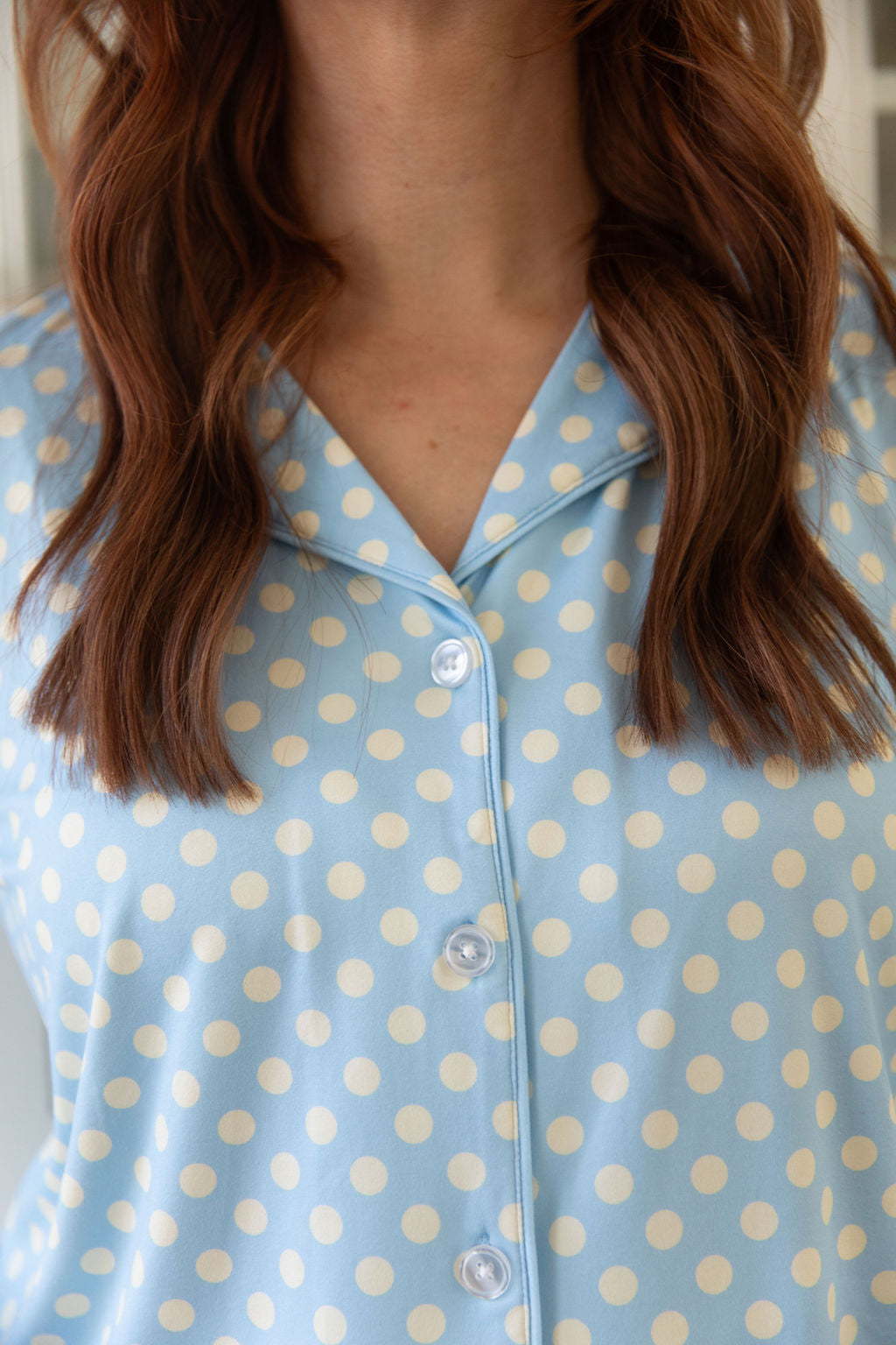 BLUE + YELLOW POLKADOTS | WOMEN'S BUTTON UP LONG SLEEVE SET