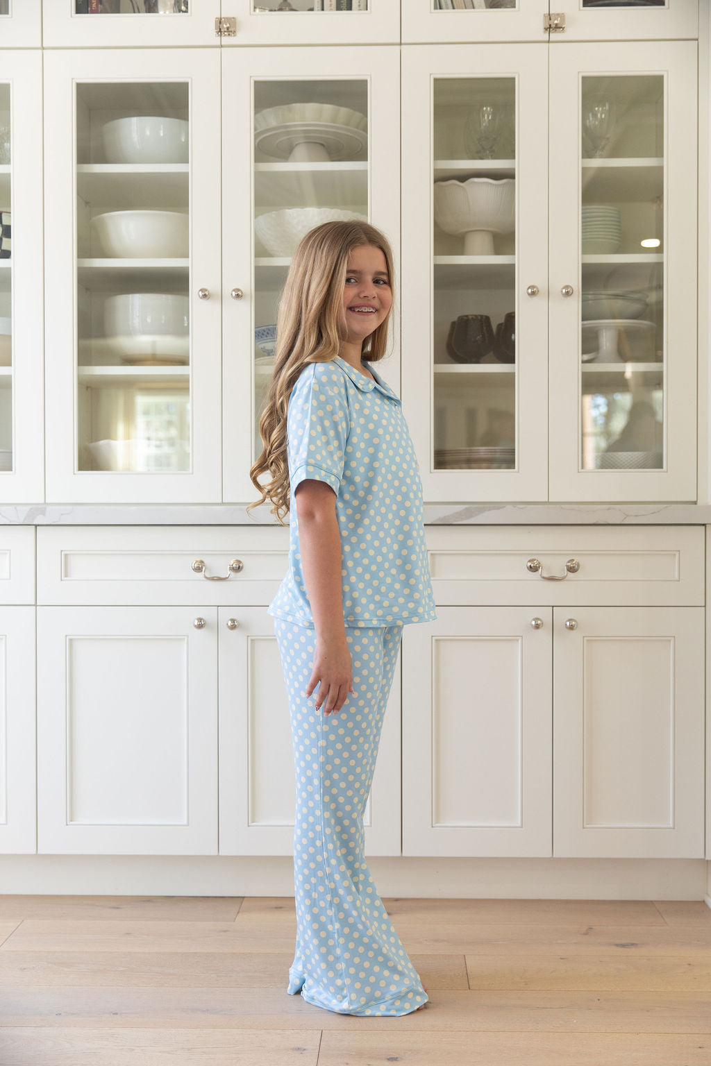 BLUE + YELLOW POLKADOTS | GIRLS' BUTTON UP SHORT SLEEVE SET