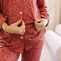 BURGUNDY MINI FLORAL | WOMEN'S BUTTON UP LONG SLEEVE SET