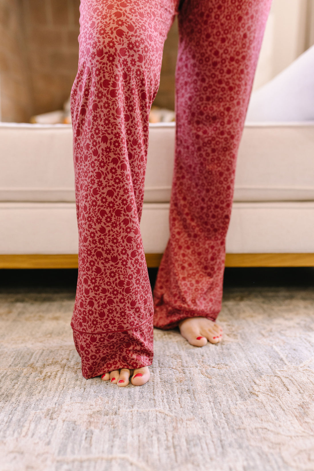 BURGUNDY MINI FLORAL | WOMEN'S BUTTON UP LONG SLEEVE SET