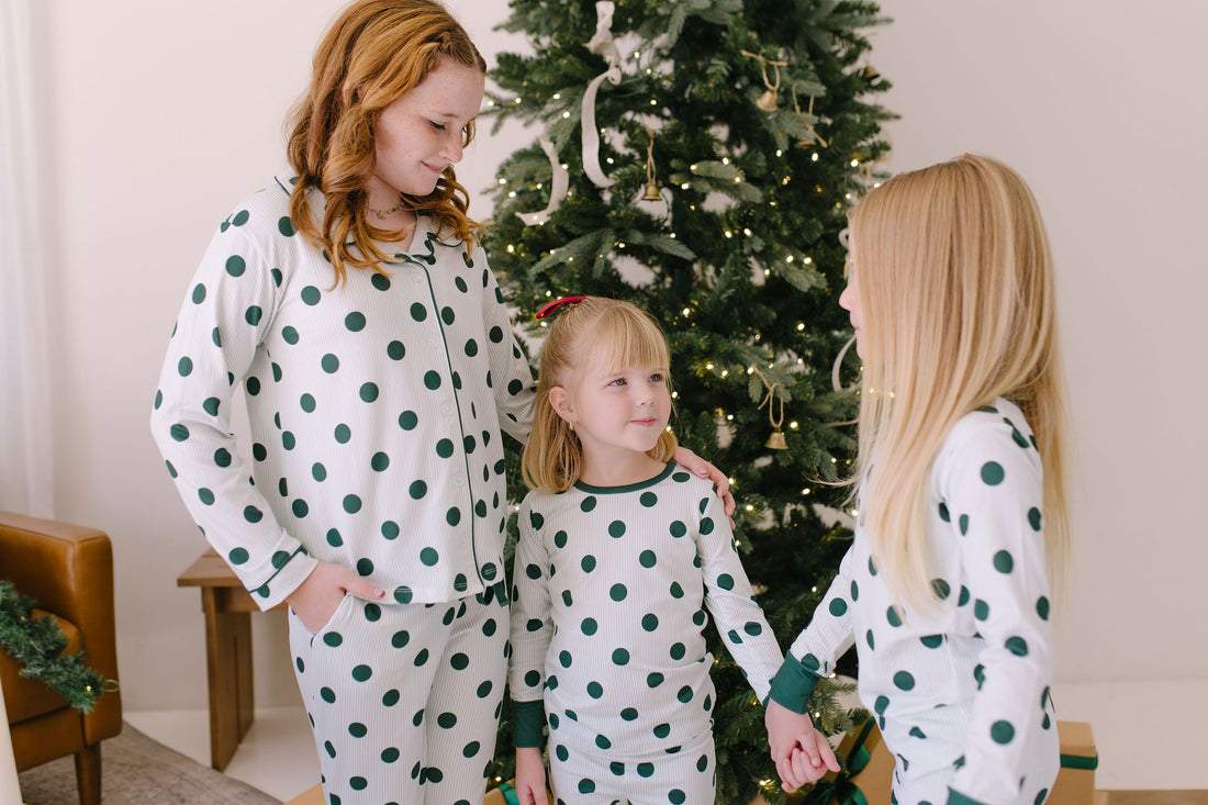 GREEN POLKADOT + STRIPE | GIRLS' BUTTON UP LONG SLEEVE SET