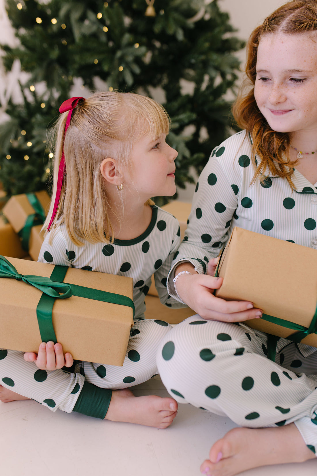 GREEN POLKADOT + STRIPE | GIRLS' BUTTON UP LONG SLEEVE SET