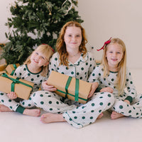 GREEN POLKADOT + STRIPE | GIRLS' BUTTON UP LONG SLEEVE SET
