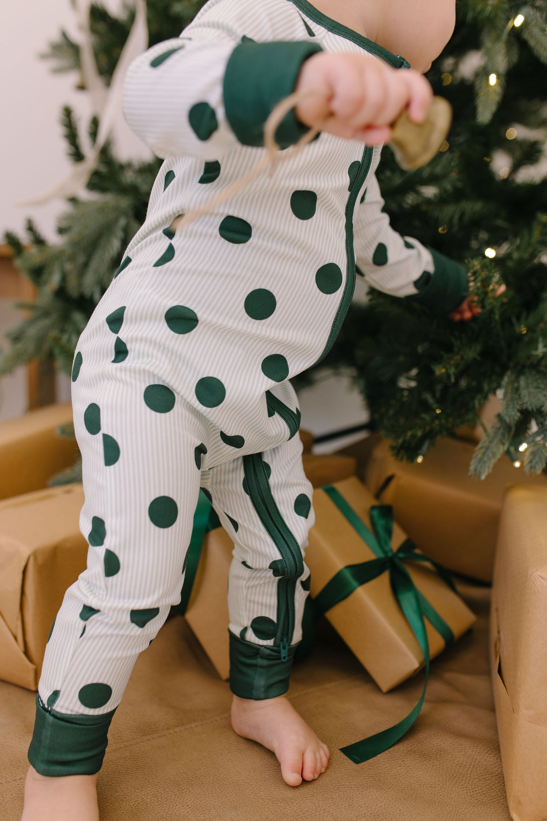 GREEN POLKADOT + STRIPE | ZIPPER ONE PIECE