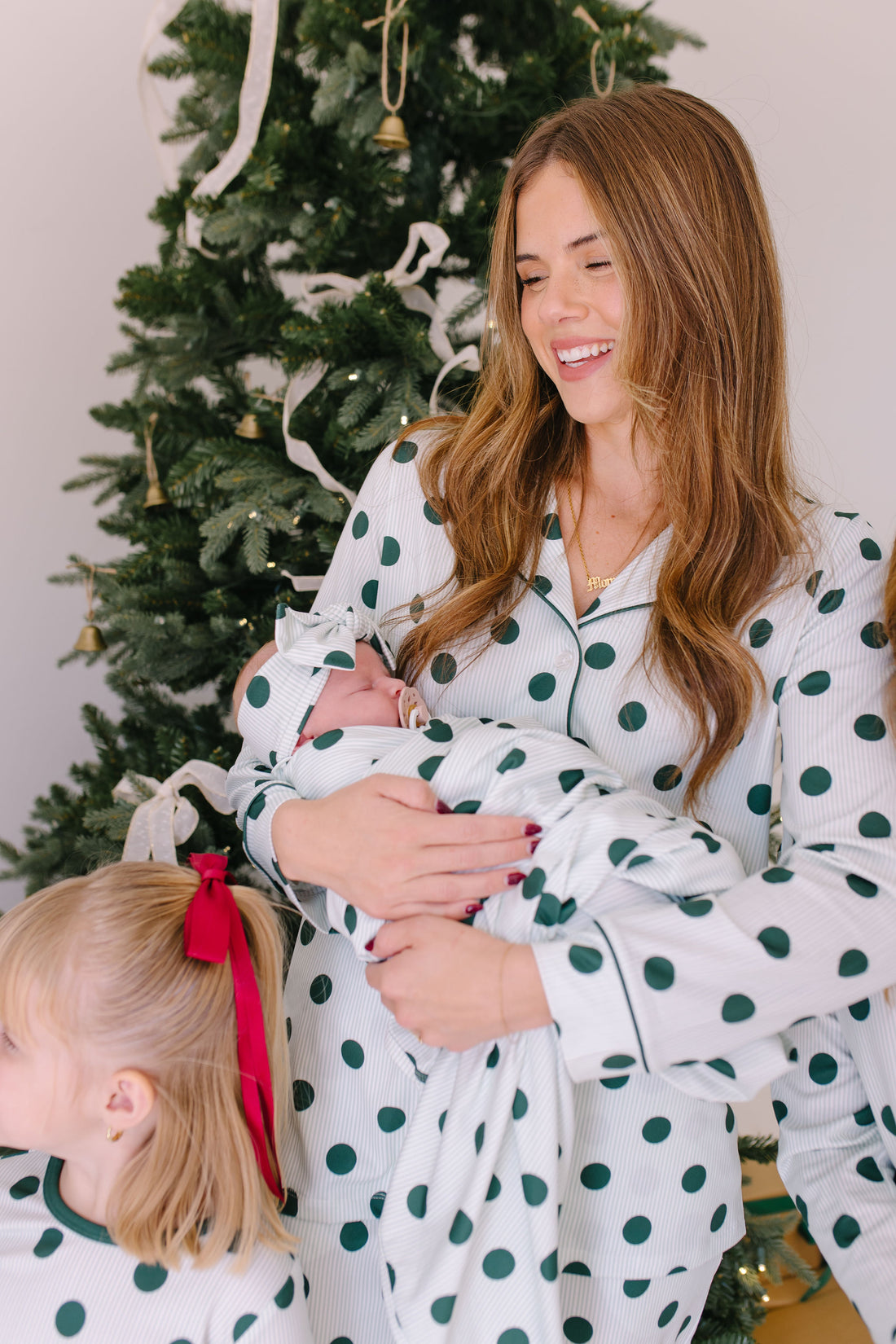 GREEN POLKADOT + STRIPE | WOMEN'S BUTTON UP LONG SLEEVE SET
