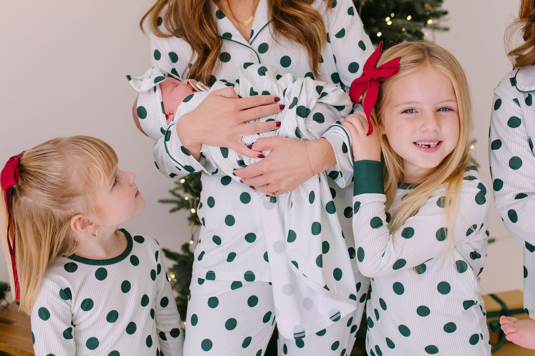 GREEN POLKADOT + STRIPE | WOMEN'S BUTTON UP LONG SLEEVE SET