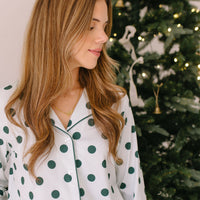 GREEN POLKADOT + STRIPE | WOMEN'S BUTTON UP LONG SLEEVE SET