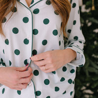 GREEN POLKADOT + STRIPE | WOMEN'S BUTTON UP LONG SLEEVE SET