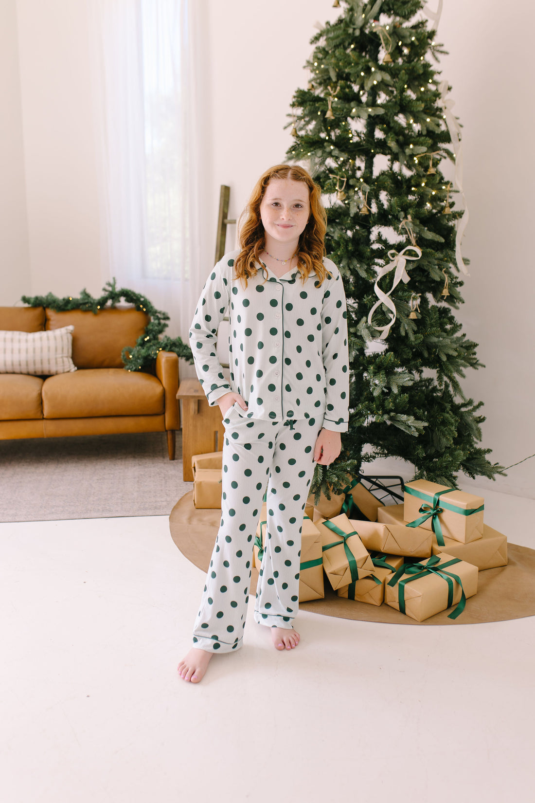 GREEN POLKADOT + STRIPE | GIRLS' BUTTON UP LONG SLEEVE SET