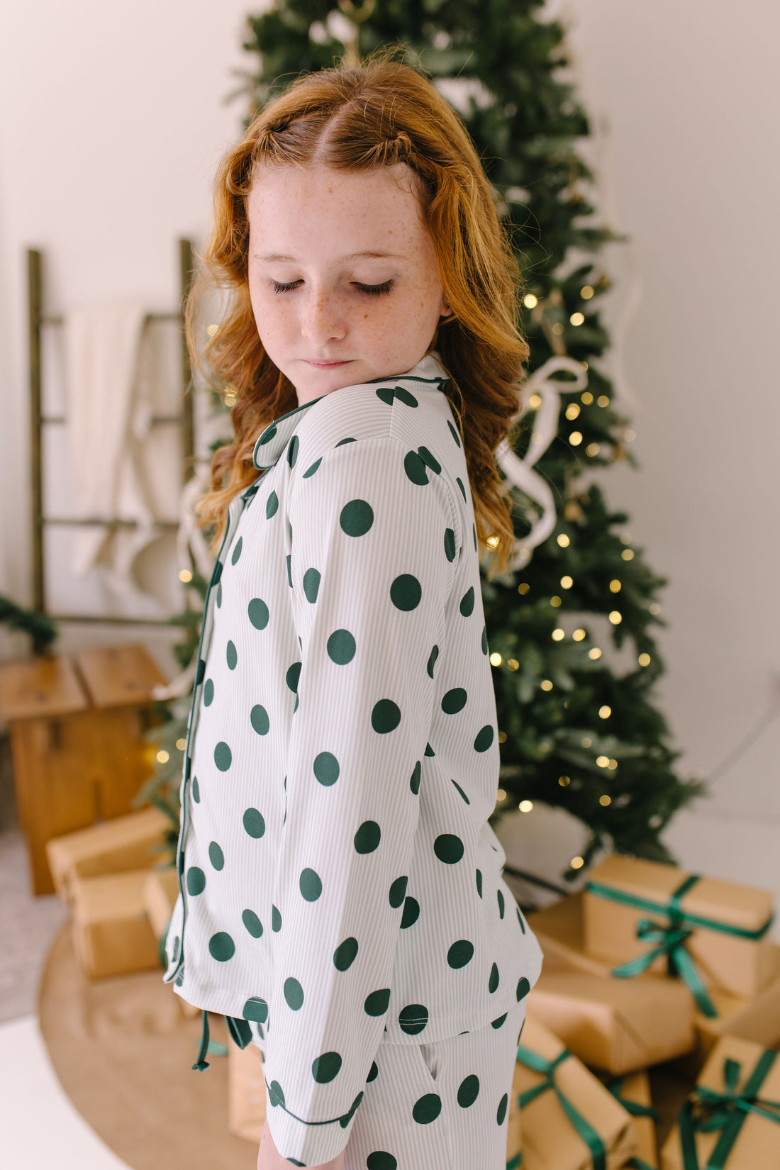 GREEN POLKADOT + STRIPE | GIRLS' BUTTON UP LONG SLEEVE SET
