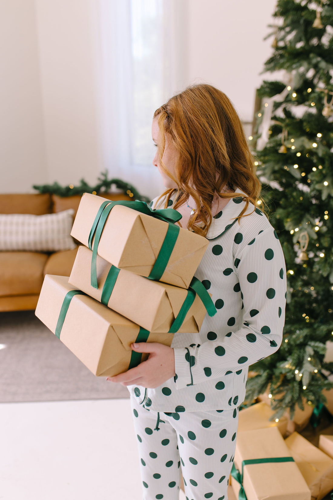 GREEN POLKADOT + STRIPE | GIRLS' BUTTON UP LONG SLEEVE SET