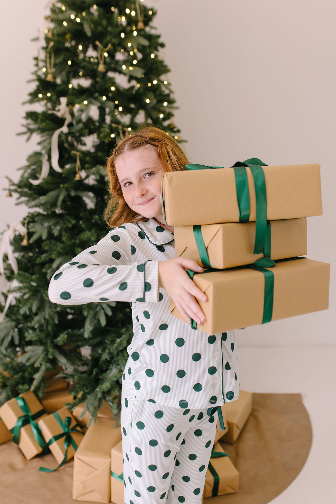 GREEN POLKADOT + STRIPE | GIRLS' BUTTON UP LONG SLEEVE SET