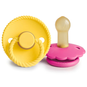 FRIGG ROPE/DAISY NATURAL RUBBER PACIFIER | SUNFLOWER/FUCHSIA | 2 PACK