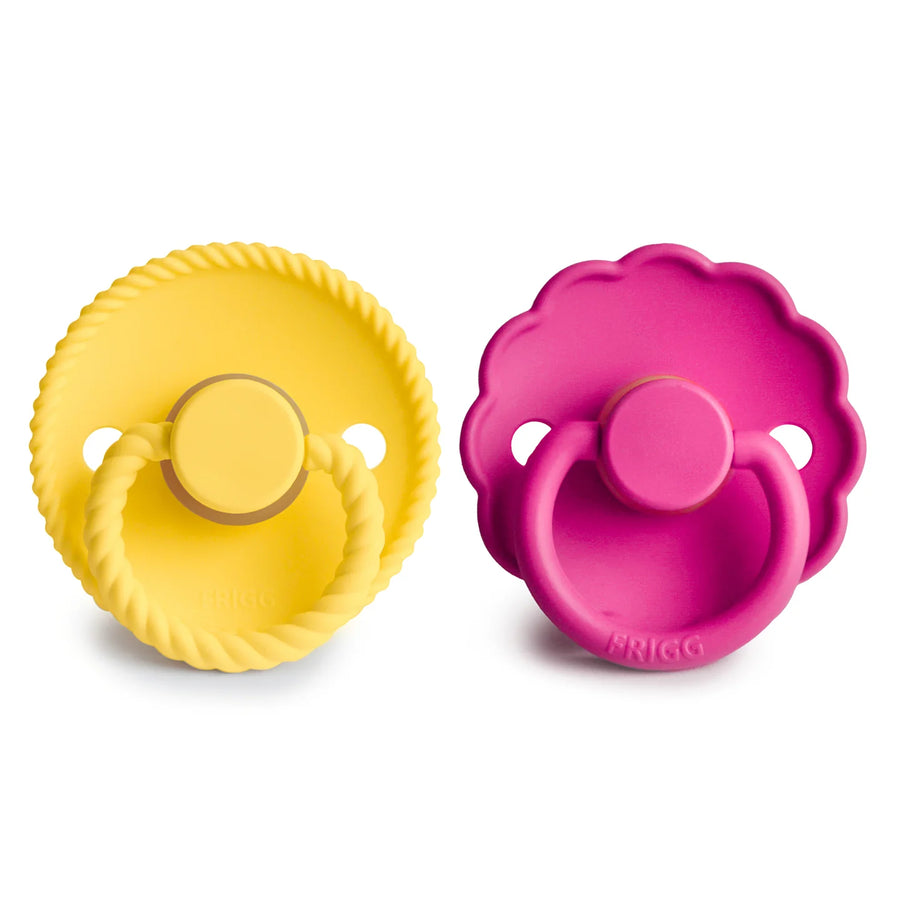 FRIGG ROPE/DAISY NATURAL RUBBER PACIFIER | SUNFLOWER/FUCHSIA | 2 PACK