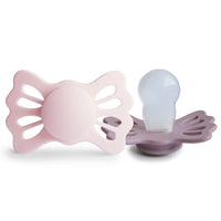 FRIGG LUCKY SYMMETRICAL SILICONE BABY PACIFIER | WHITE LILAC/TWILIGHT MAUVE | 2-PACK