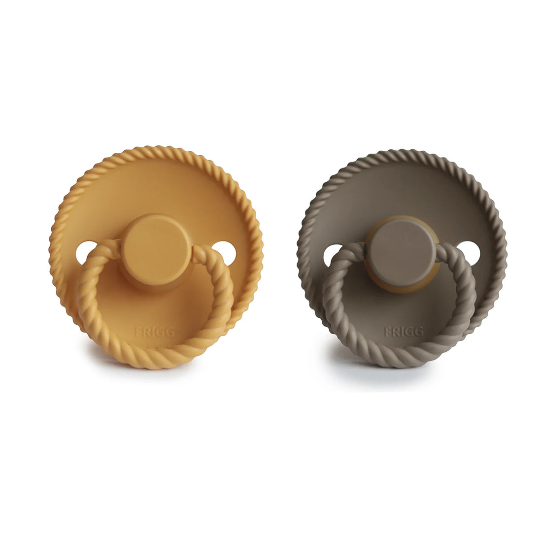 FRIGG ROPE NATURAL RUBBER PACIFIER | HONEY GOLD/PORTOBELLO | 2 PACK – COZYS