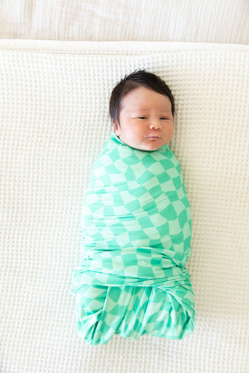 BRIGHT GREEN WAVY CHECKER | SWADDLE