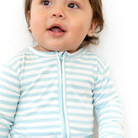 BABY BLUE + WHITE STRIPE RIBBED | ZIPPER ONE PIECE